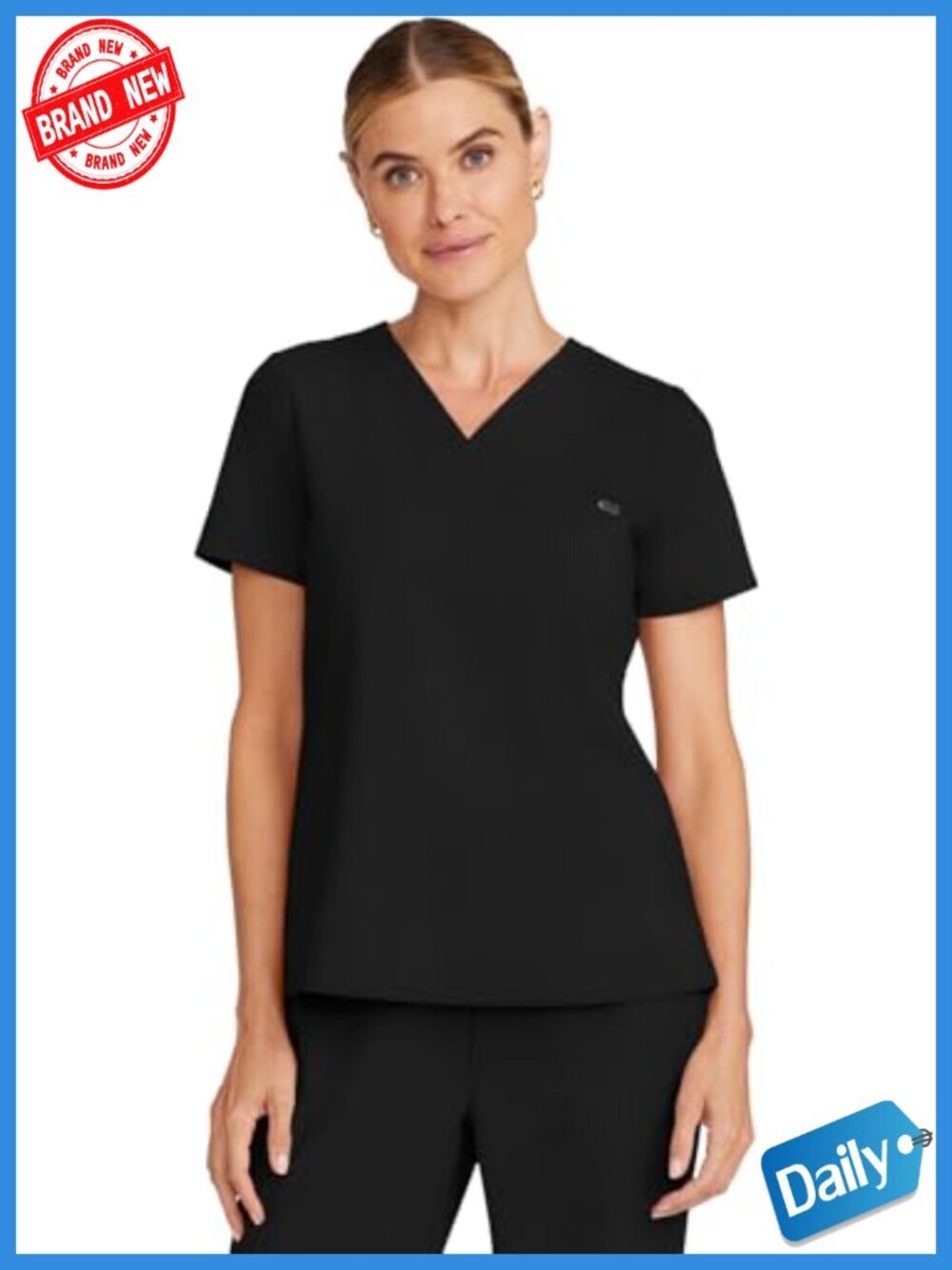 Womens V-Neck Scrub Top with Welt Pocket 360 Stretch Tuck-in